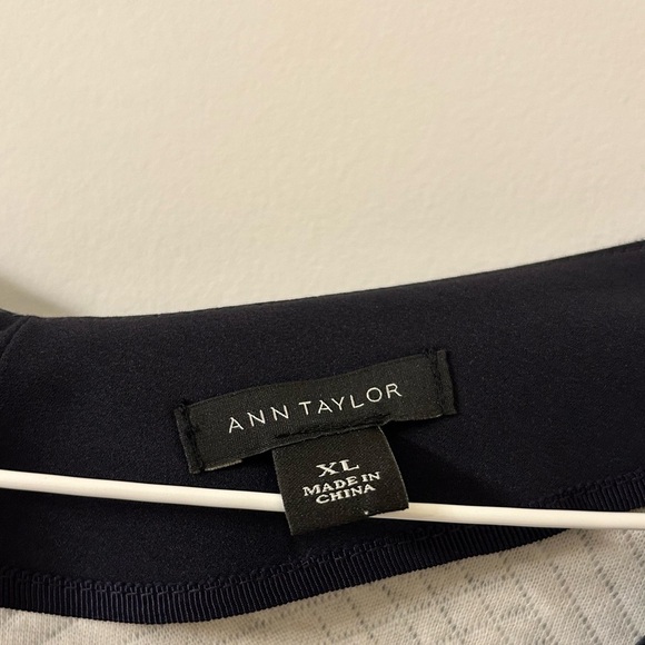Ann Taylor Navy Blue and White Textured Blouse - Picture 3 of 6